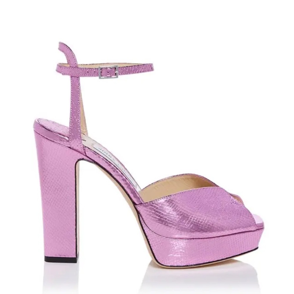 Jimmy Choo Sacaria 120 Pink Metallic Platform Sandals EU 38 Block Heel NWT - Picture 12 of 15